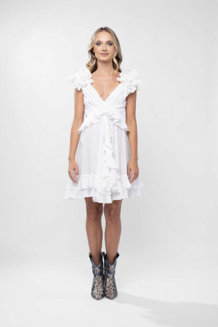 Rochie cu decupaje si volane White - imagine 2