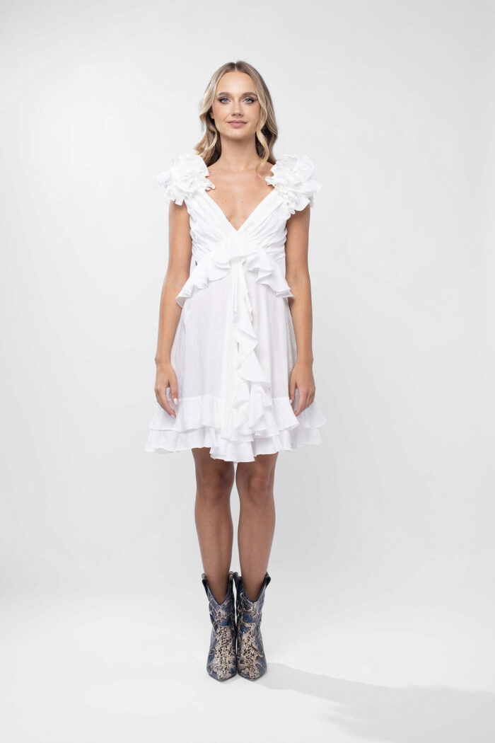 Rochie cu decupaje si volane White - imagine 2