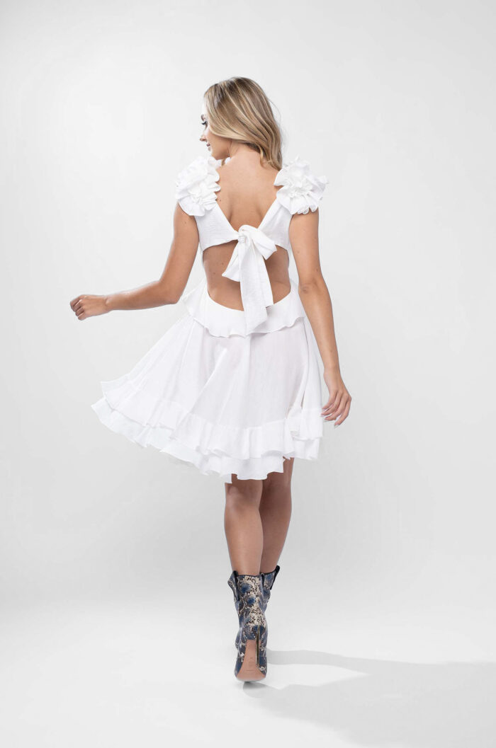 Rochie cu decupaje si volane White - imagine 4