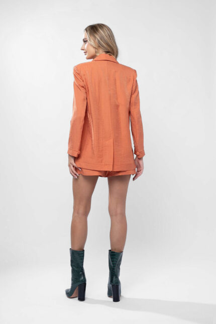 Costum sacou lejer din in peliculizat cu pantaloni scurti Burnt Orange - imagine 4
