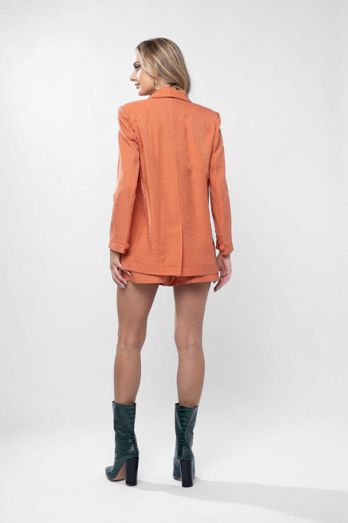 Costum sacou lejer din in peliculizat cu pantaloni scurti Burnt Orange - imagine 4