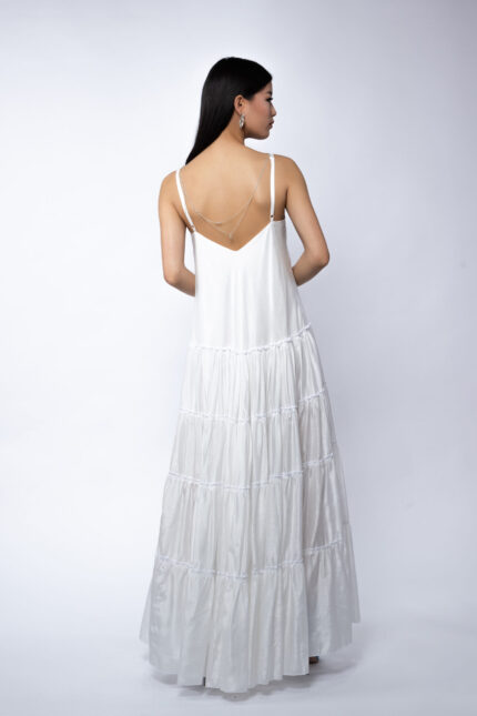 Rochie maxi din matase cu bretele subtiri - imagine 4
