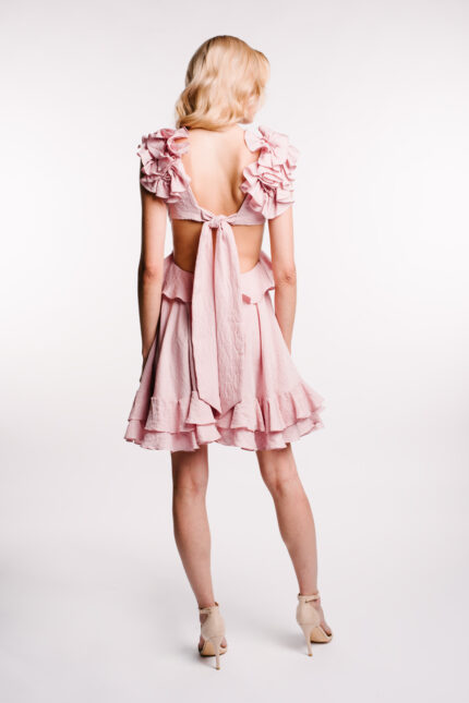 Rochie cu decupaje si volane Pink - imagine 5