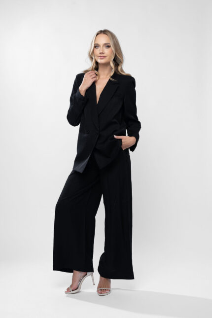 Costum din in cu pantalon si sacou lejer - imagine 2