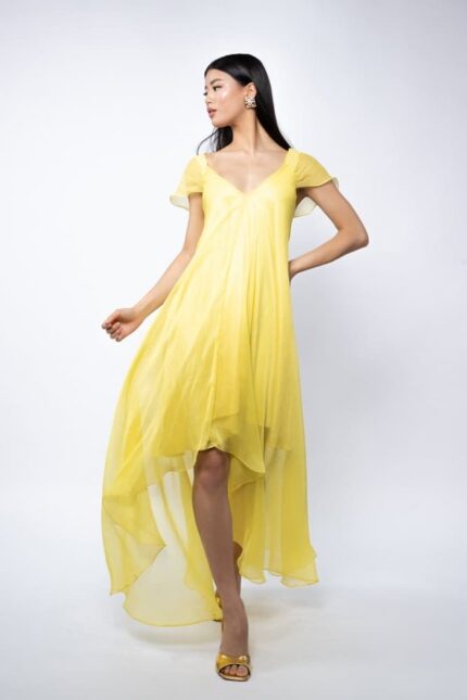 Rochie asimetrica lejera Yellow - imagine 2