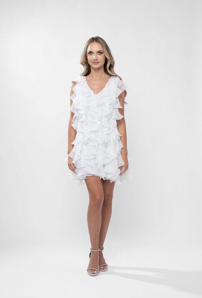 Rochie scurta cu volane si spate decupat White - imagine 2