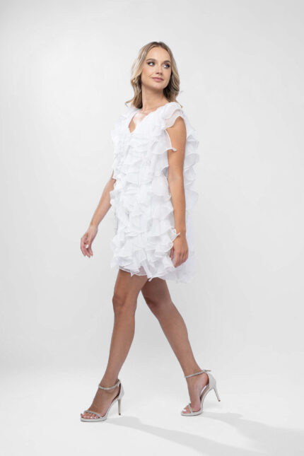 Rochie scurta cu volane si spate decupat White - imagine 4