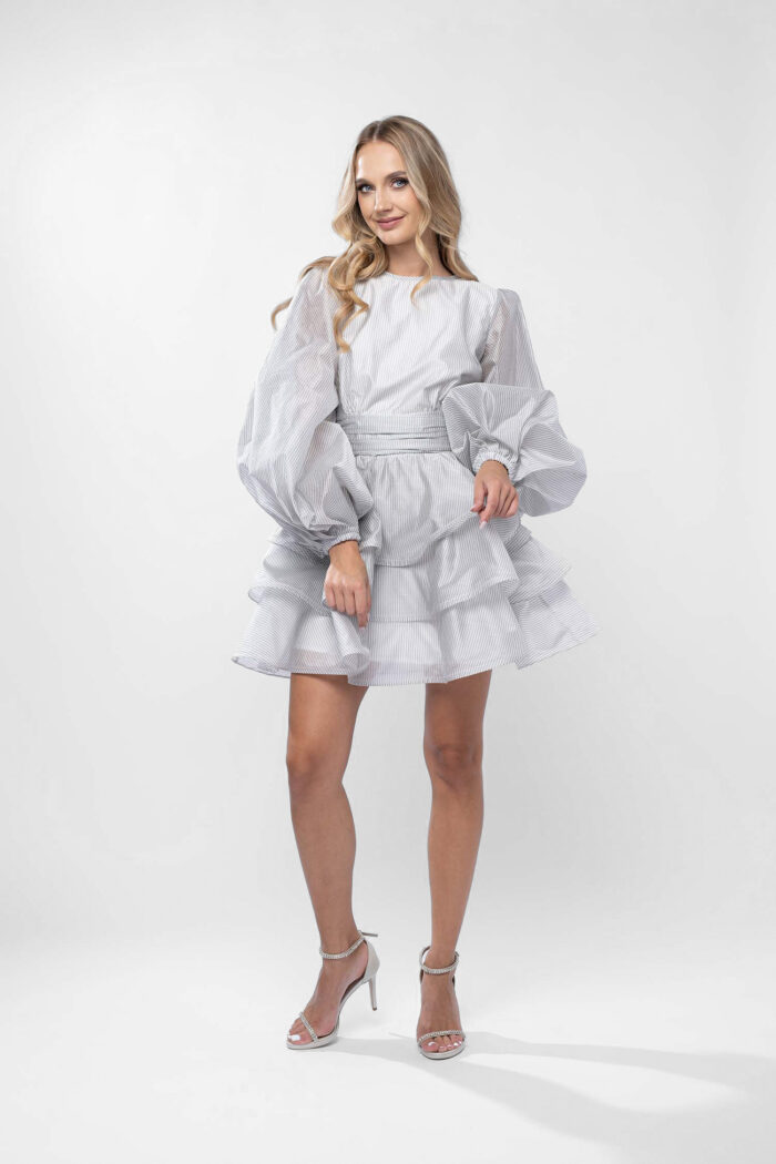 Rochie mini din matase cu volane si maneci bufante - imagine 3