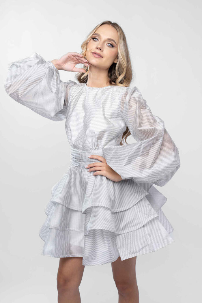 Rochie mini din matase cu volane si maneci bufante - imagine 7