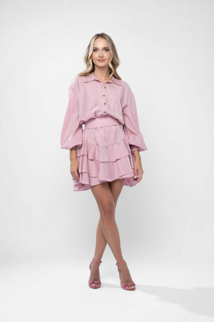 Rochie scurta cu volane din in