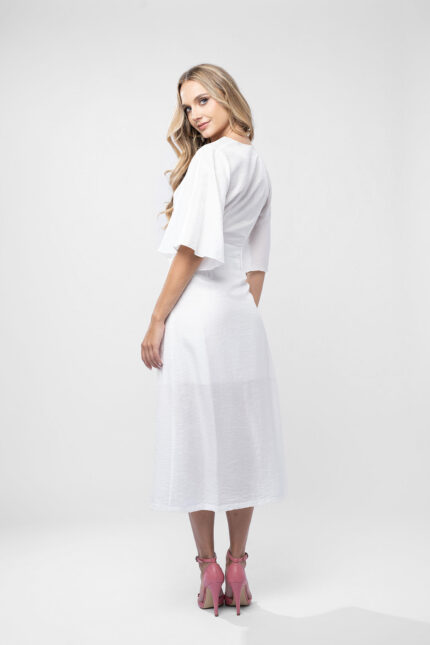 Rochie din in cu top petrecut si fusta midi cu buzunare - imagine 2