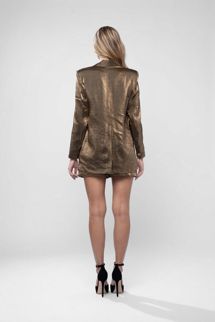 Costum sacou lejer din in peliculizat cu pantaloni scurti Dark Gold - imagine 4