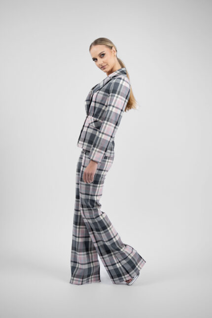 Pantalon evazat carouri pastel - imagine 3