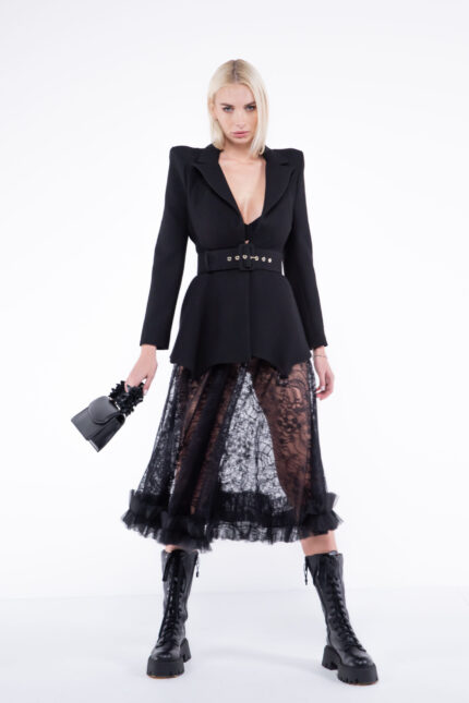 Sacou stil rochie Ringoux Black cu umeri sculpturali