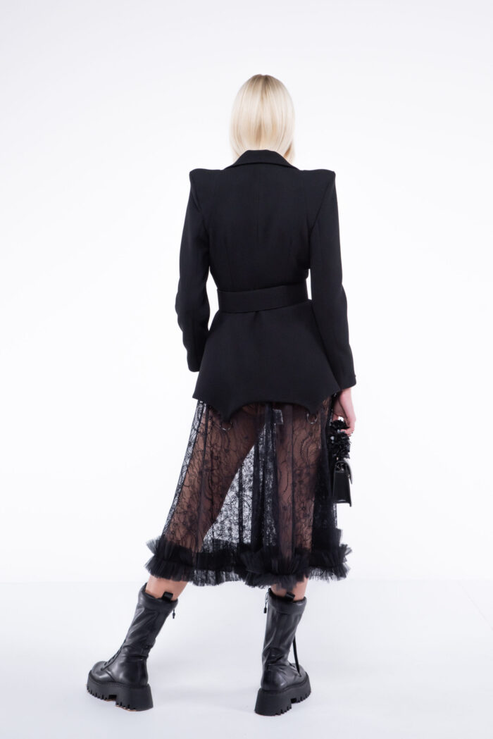 Fusta midi din dantela  cu volan din tull - imagine 3