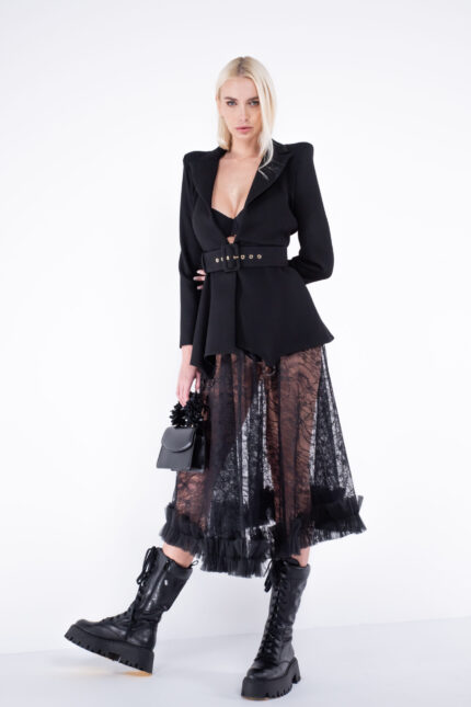 Fusta midi din dantela  cu volan din tull - imagine 4