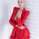 Sacou stil rochie Ringoux Red cu umeri sculpturali