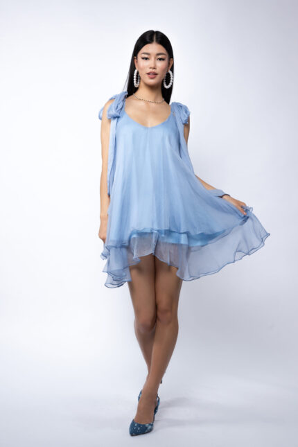 Rochie mini din matase cu esarfe