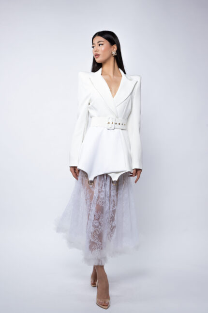 Fusta midi din dantela  cu volan din tull - imagine 4