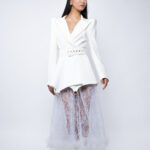 Sacou stil rochie Ringoux White cu umeri sculpturali