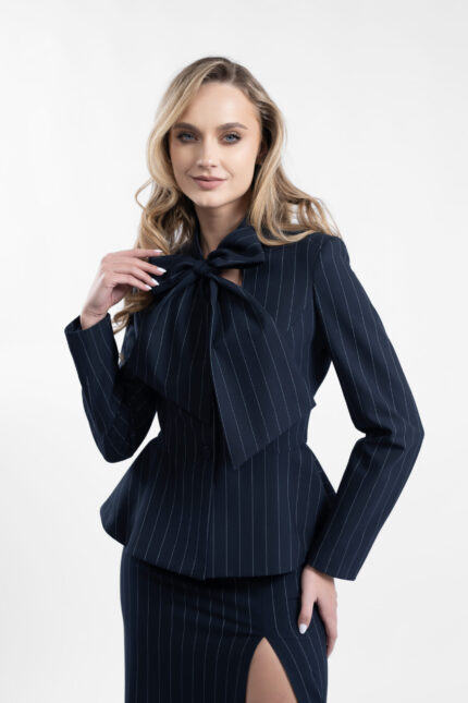 Sacou cu peplum si funda Navy Stripe