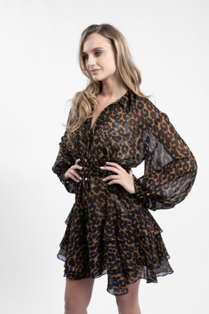 Rochie camasa cu volane animal print - imagine 2