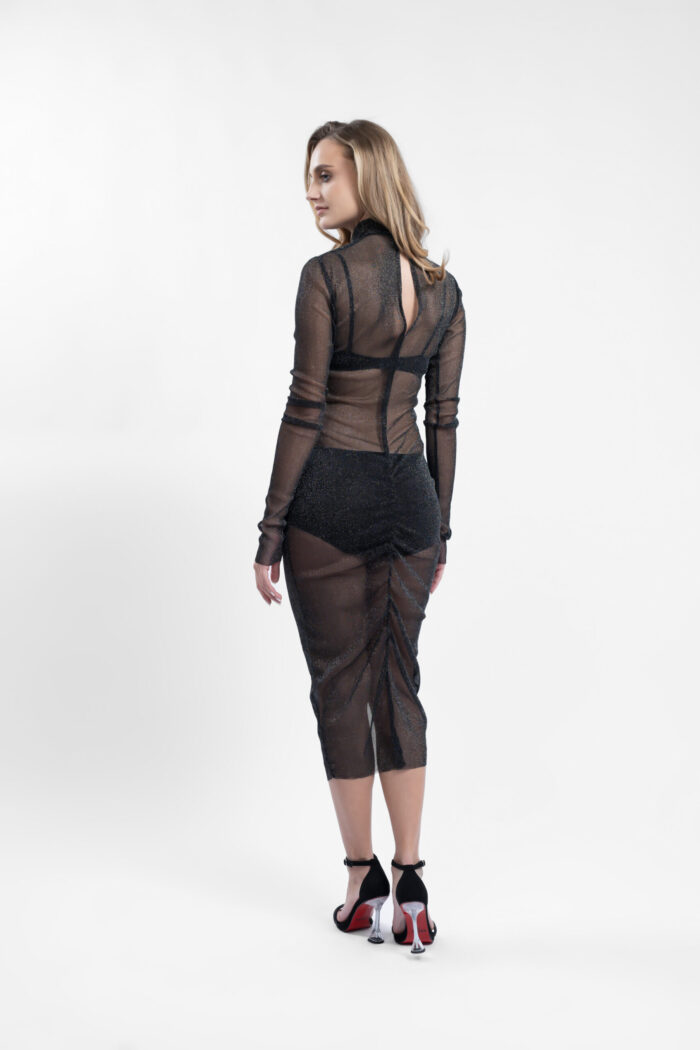 Rochie midi din tull metalizat - imagine 4