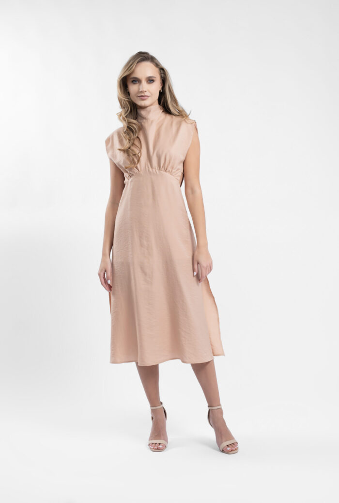 Rochie midi cu decupaje si guler inalt - imagine 2