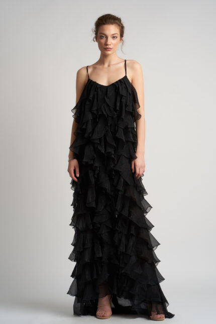 Rochie maxi Lucky  cu volane din amestec de matase - imagine 4