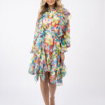 Rochie camasa cu volane asimetrice din voal de matase