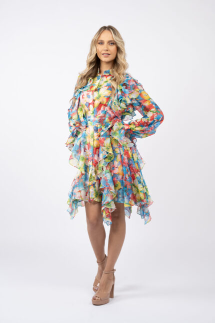 Rochie camasa cu volane asimetrice din voal de matase - imagine 2