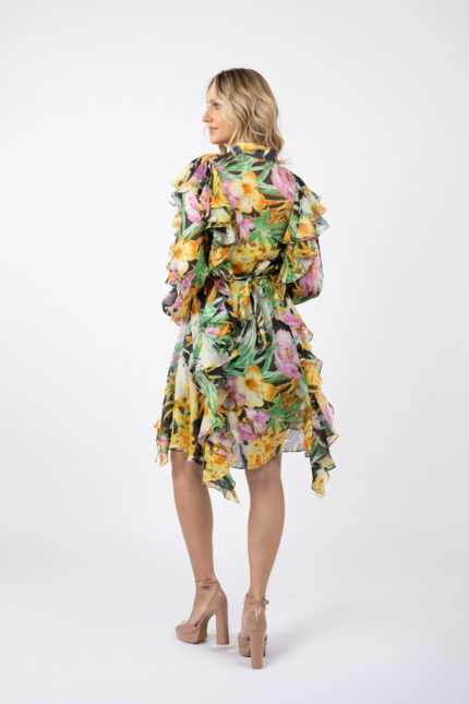 Rochie camasa cu volane asimetrice din voal de matase - imagine 4