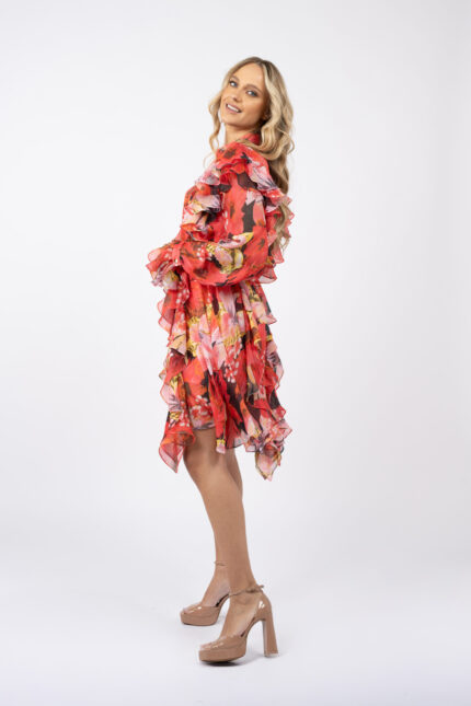 Rochie camasa cu volane asimetrice din voal de matase - imagine 3