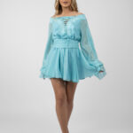 Rochie scurta  cu snur frontal si maneci ample