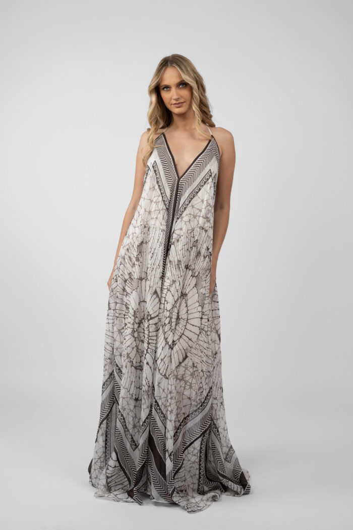 Rochie lunga din matase cu imprimeu grafic - imagine 2