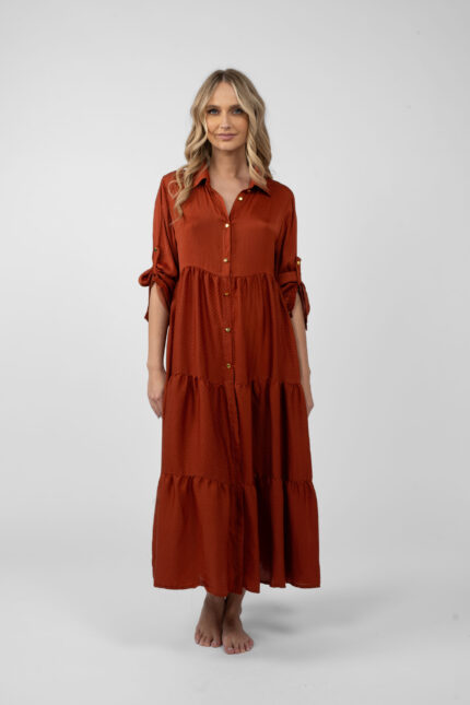 Rochie camasa midi cu maneca lunga si nasturi - imagine 2