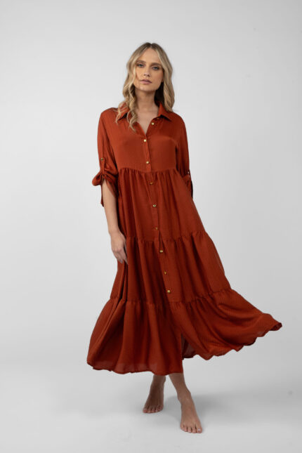 Rochie camasa midi cu maneca lunga si nasturi