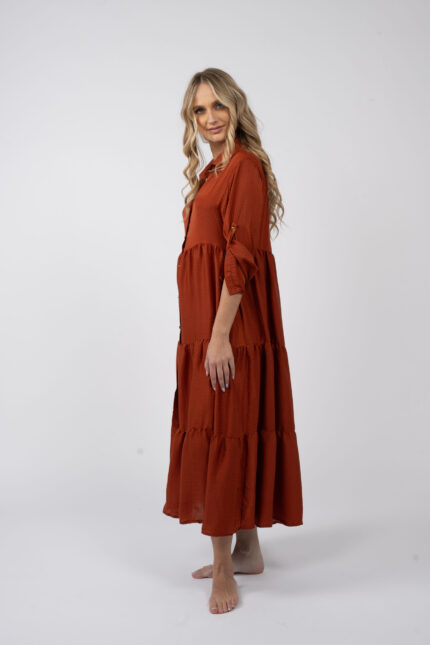 Rochie camasa midi cu maneca lunga si nasturi - imagine 3