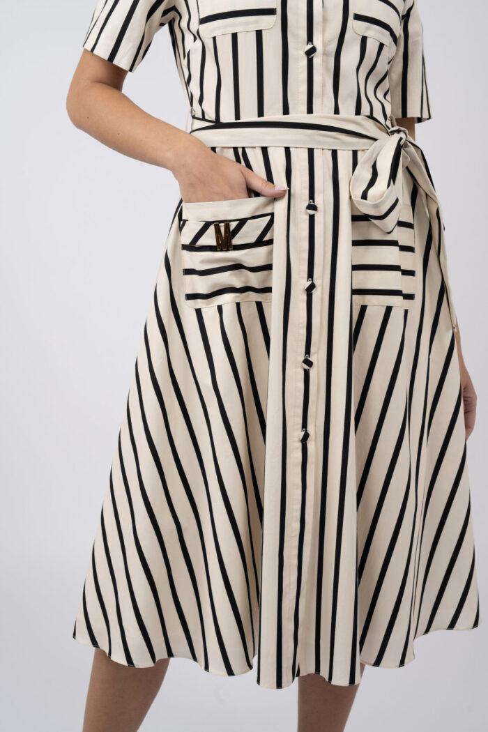 Rochie camasa midi in dungi cu cordon si buzunar decorativ - imagine 2