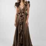 Rochie lunga cu decupaje si volane Dark Gold