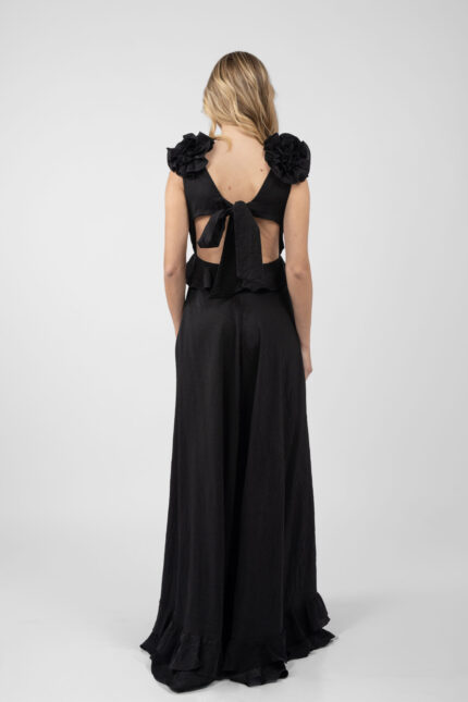 Rochie lunga cu decupaje si volane Black - imagine 4