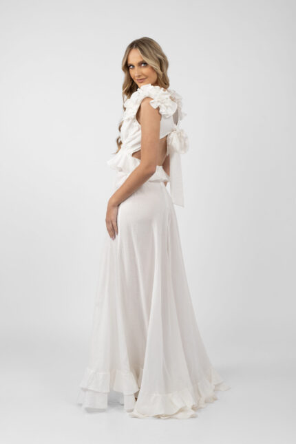 Rochie lunga cu decupaje si volane White - imagine 3