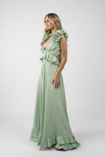 Rochie lunga cu decupaje si volane Mint - imagine 3