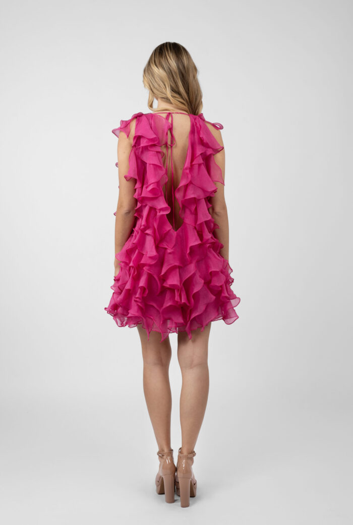 Rochie scurta cu volane si spate decupat Fuchsia - imagine 4