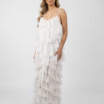 Rochie maxi Lucky  cu volane din amestec de matase