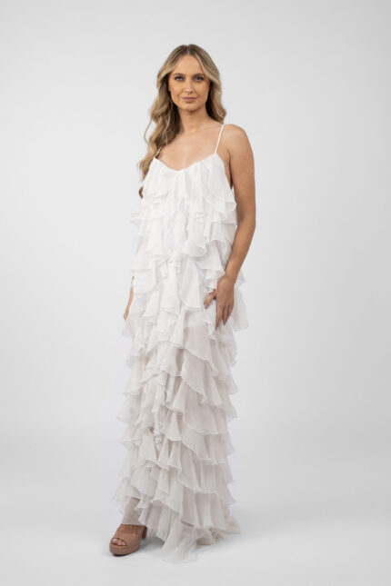 Rochie maxi Lucky  cu volane din amestec de matase
