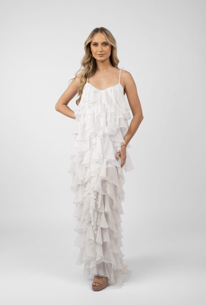 Rochie maxi Lucky  cu volane din amestec de matase - imagine 4