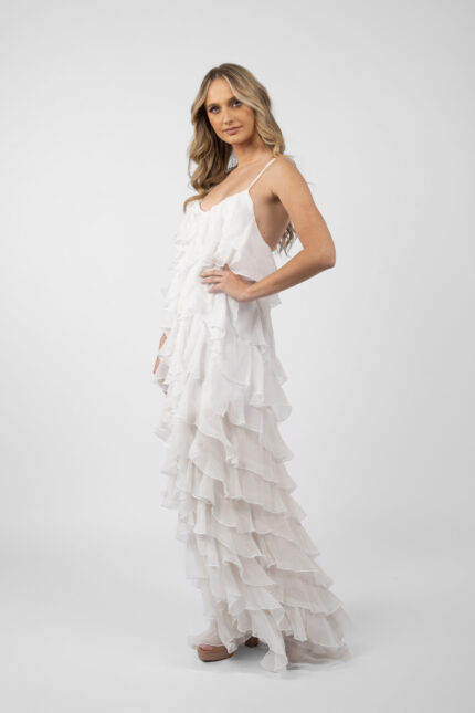 Rochie maxi Lucky  cu volane din amestec de matase - imagine 2