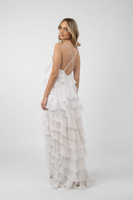 Rochie maxi Lucky  cu volane din amestec de matase - imagine 3