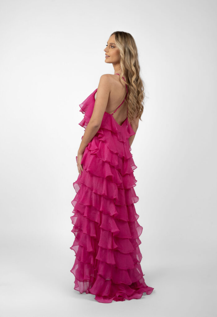 Rochie maxi Lucky  cu volane din amestec de matase - imagine 4